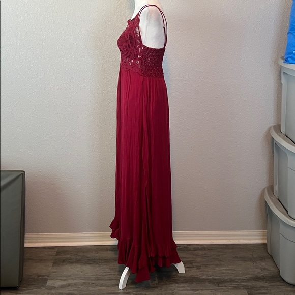 Free People Lace/Ruffle Strappy Maxi Dress Red Size Medium *Flaw - Picture 6 of 11